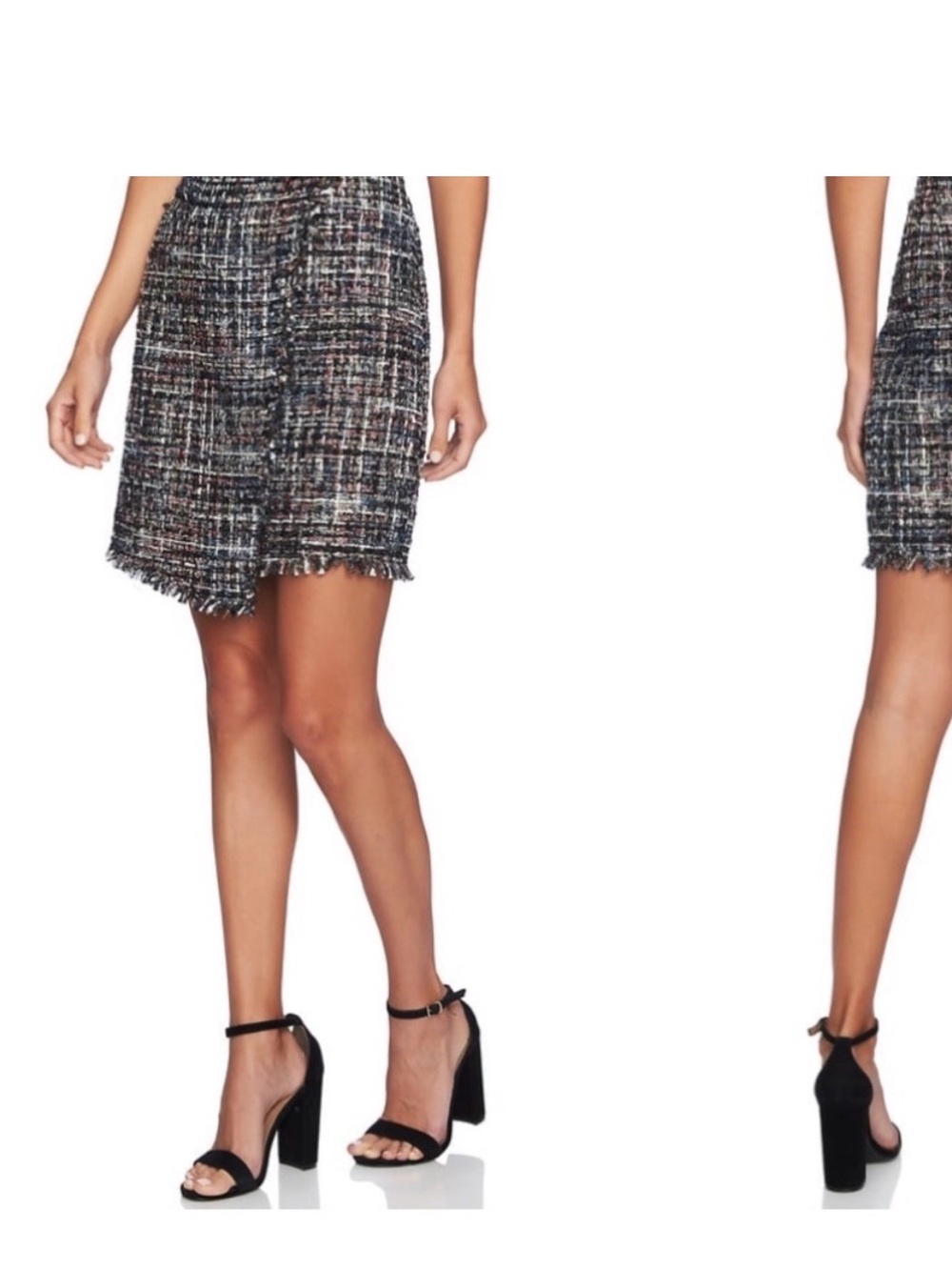 Cece Tweed Frayed Hem Mini Skirt - Black Multi
